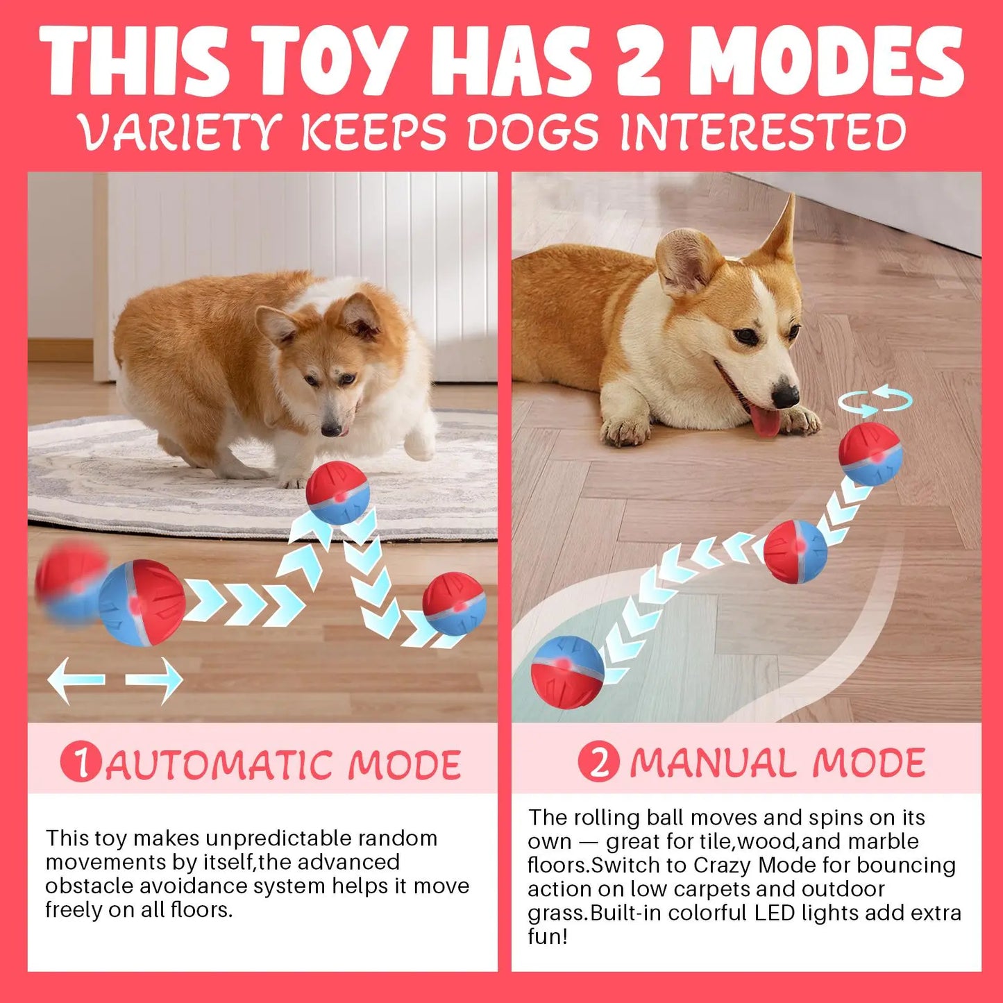 Smart Interactive Dog Toy, Chew Resistant, Dental Care, Outdoor, Rechargeable, for Small and Large Dogs Stri Charged Cat Ball Toy Physical Strength Automatic Kitten Interactive Balls Scaredy Crow Kicker Cat Toy Inter Cat Cats Fishing Rod Feather Aut Dog