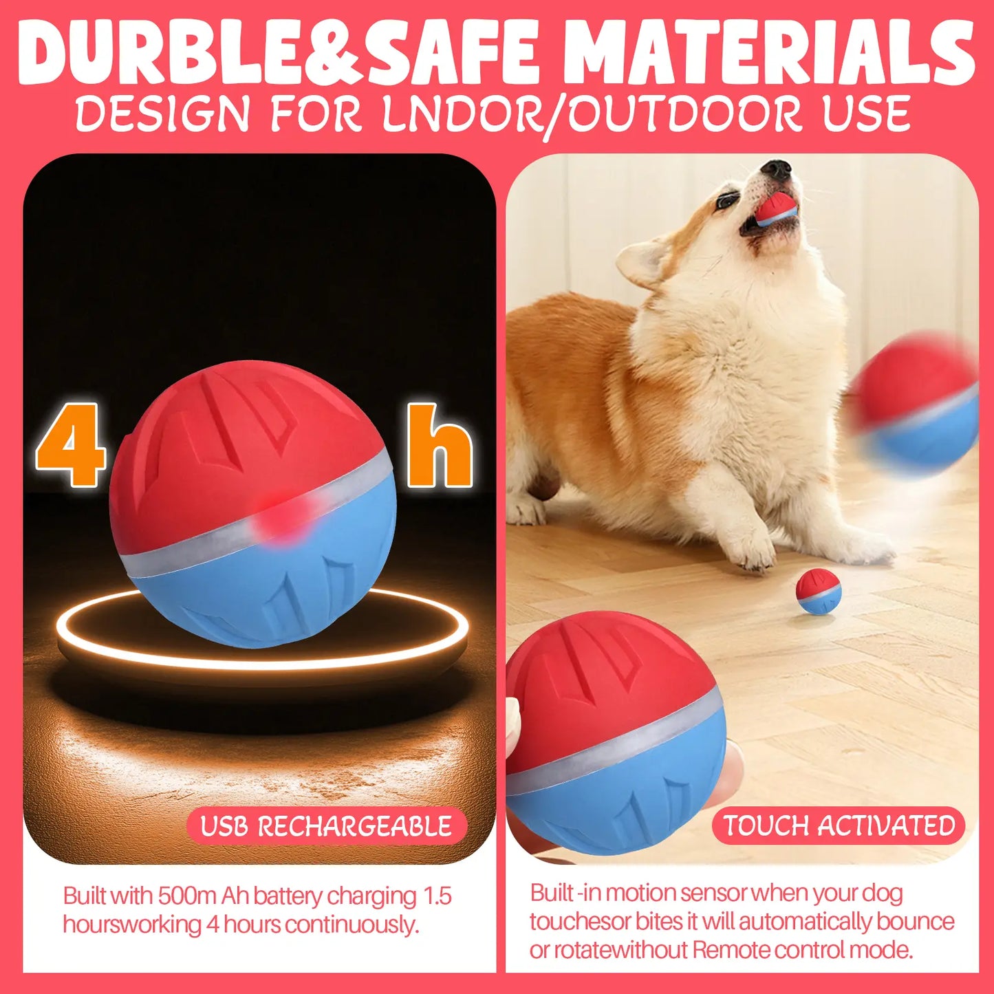 Smart Interactive Dog Toy, Chew Resistant, Dental Care, Outdoor, Rechargeable, for Small and Large Dogs Stri Charged Cat Ball Toy Physical Strength Automatic Kitten Interactive Balls Scaredy Crow Kicker Cat Toy Inter Cat Cats Fishing Rod Feather Aut Dog