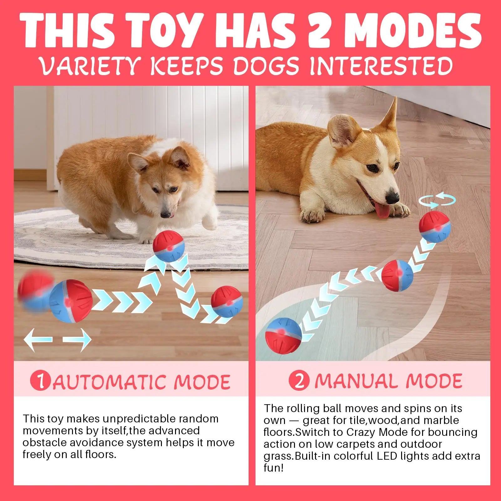 Smart Interactive Dog Toy, Chew Resistant, Dental Care, Outdoor, Rechargeable, for Small and Large Dogs Stri Charged Cat Ball Toy Physical Strength Automatic Kitten Interactive Balls Scaredy Crow Kicker Cat Toy Inter Cat Cats Fishing Rod Feather Aut Dog